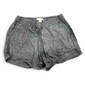 H&M Navy Blue Striped High Waist Shorts with Elastic Waistband